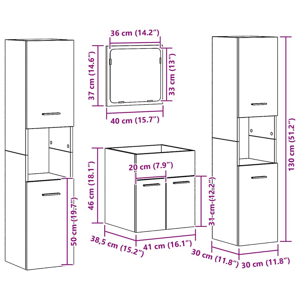 vidaXL Badezimmermöbel-Set Wandmontiert 4 pcs Altholz Holzwerkstoff