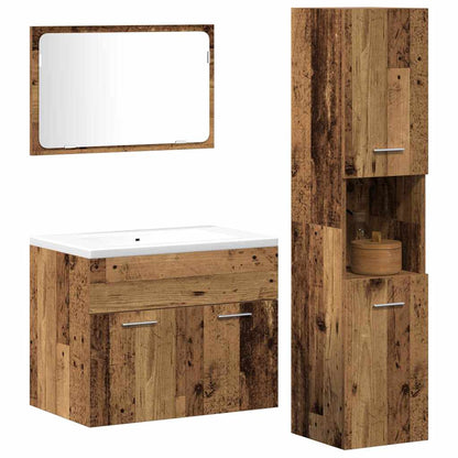 vidaXL Badezimmermöbel-Set Wandmontiert 3 pcs Altholz Holzwerkstoff