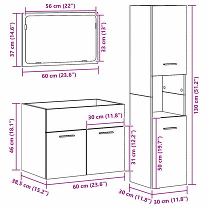 vidaXL Badezimmermöbel-Set Wandmontiert 3 pcs Altholz Holzwerkstoff