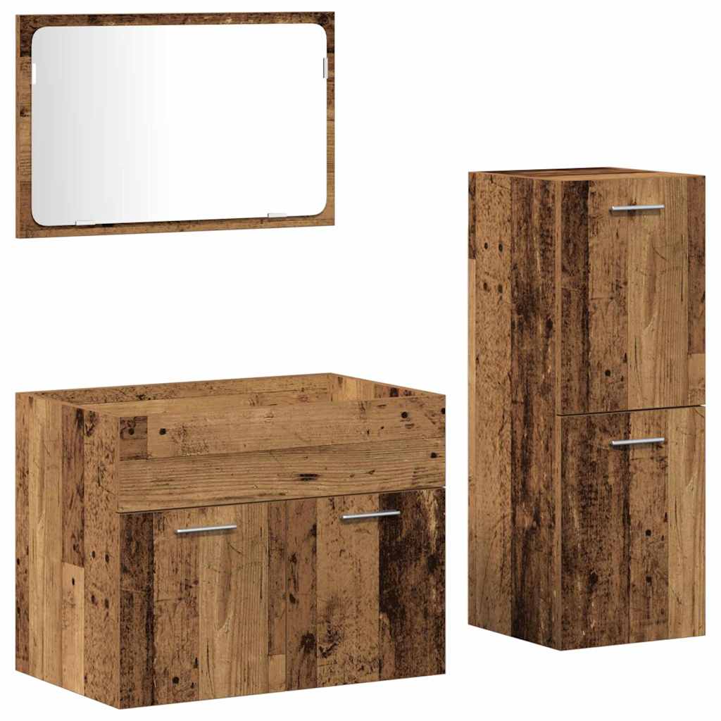 vidaXL Badezimmermöbel-Set Wandmontiert 3 pcs Altholz Holzwerkstoff