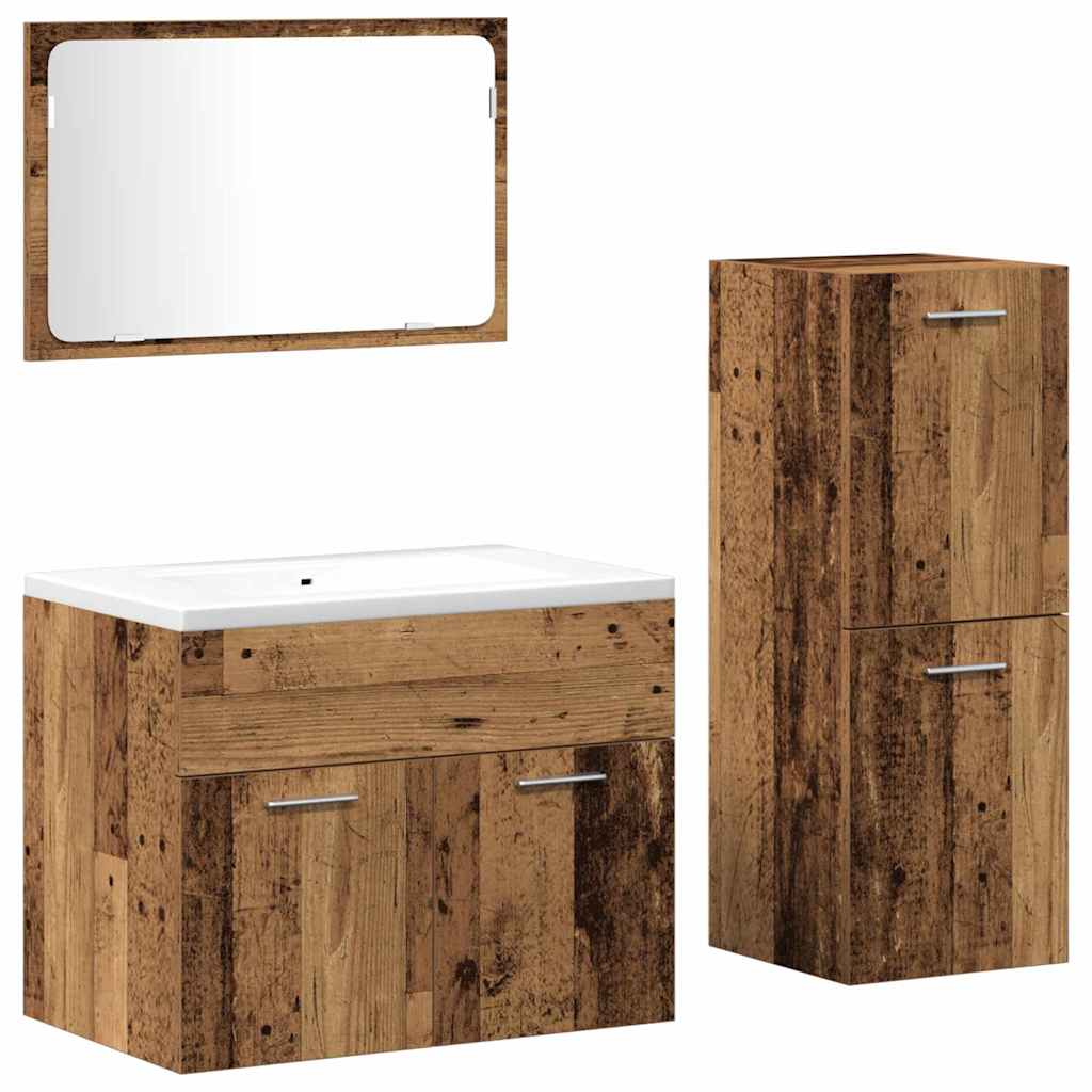 vidaXL Badezimmermöbel-Set Wandmontiert 3 pcs Altholz Holzwerkstoff