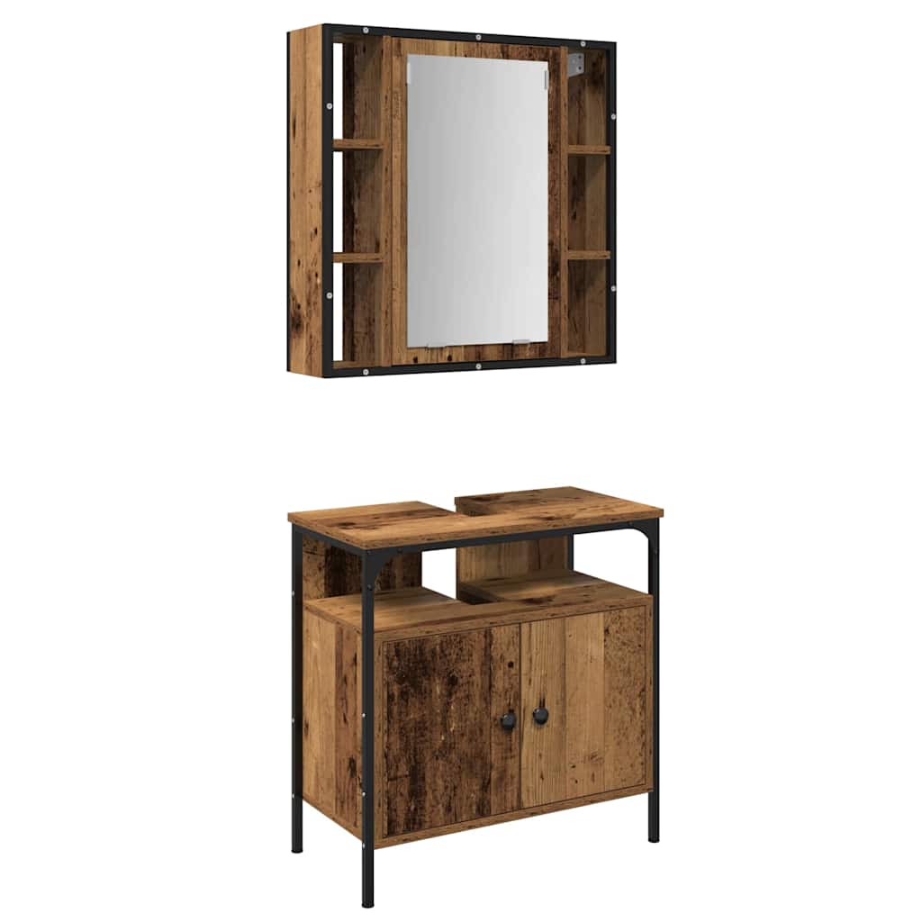 vidaXL Badezimmermöbel-Set mit Regal mit Tür 2 pcs Braun Holzwerkstoff