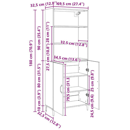 vidaXL Highboard Schwarz Eichen-Optik 69,5 x 32,5 x 180 cm