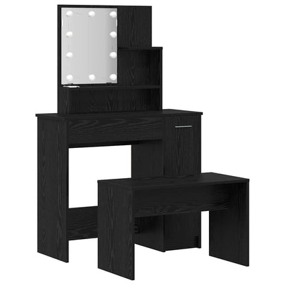 vidaXL LED Schminktisch Set 2 pcs Schwarz Eichen-Optik Holzwerkstoff