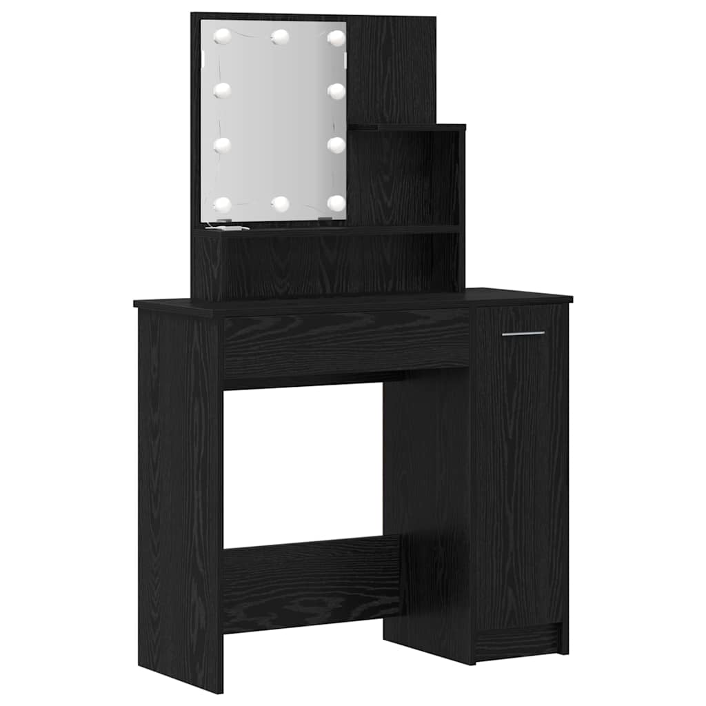 vidaXL LED Schminktisch Set 2 pcs Schwarz Eichen-Optik Holzwerkstoff