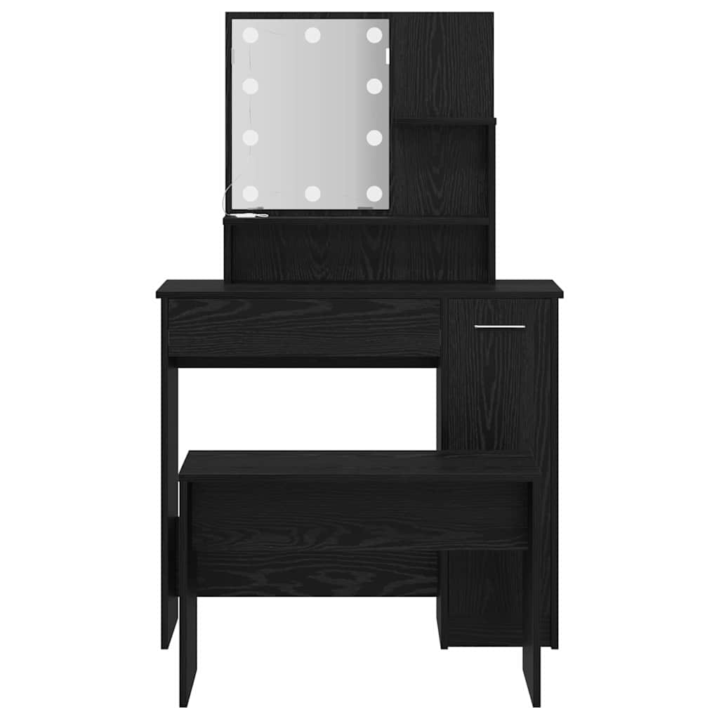 vidaXL LED Schminktisch Set 2 pcs Schwarz Eichen-Optik Holzwerkstoff