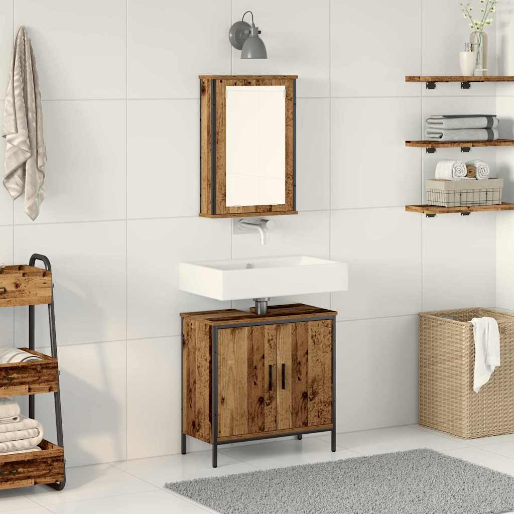 vidaXL Badezimmermöbel-Set mit Regal mit Tür 2 pcs Braun Holzwerkstoff
