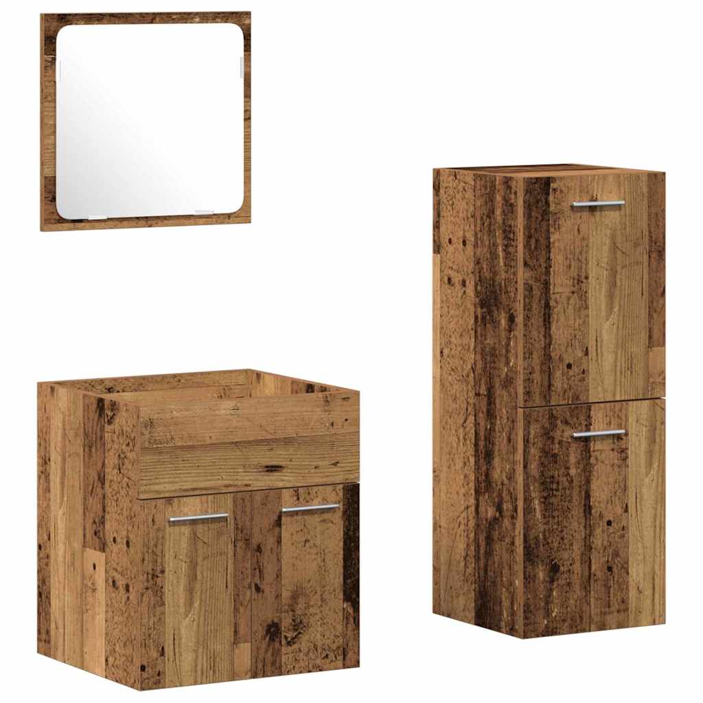 vidaXL Badezimmermöbel-Set Wandmontiert 3 pcs Altholz Holzwerkstoff