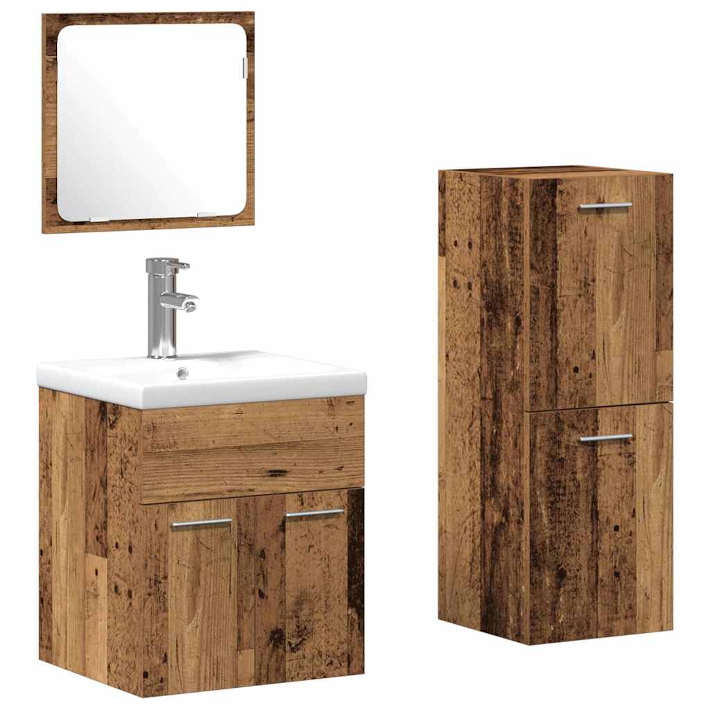 vidaXL Badezimmermöbel-Set Wandmontiert 3 pcs Altholz Holzwerkstoff