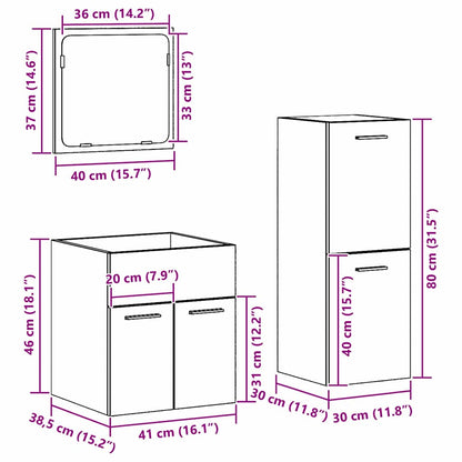 vidaXL Badezimmermöbel-Set Wandmontiert 3 pcs Altholz Holzwerkstoff