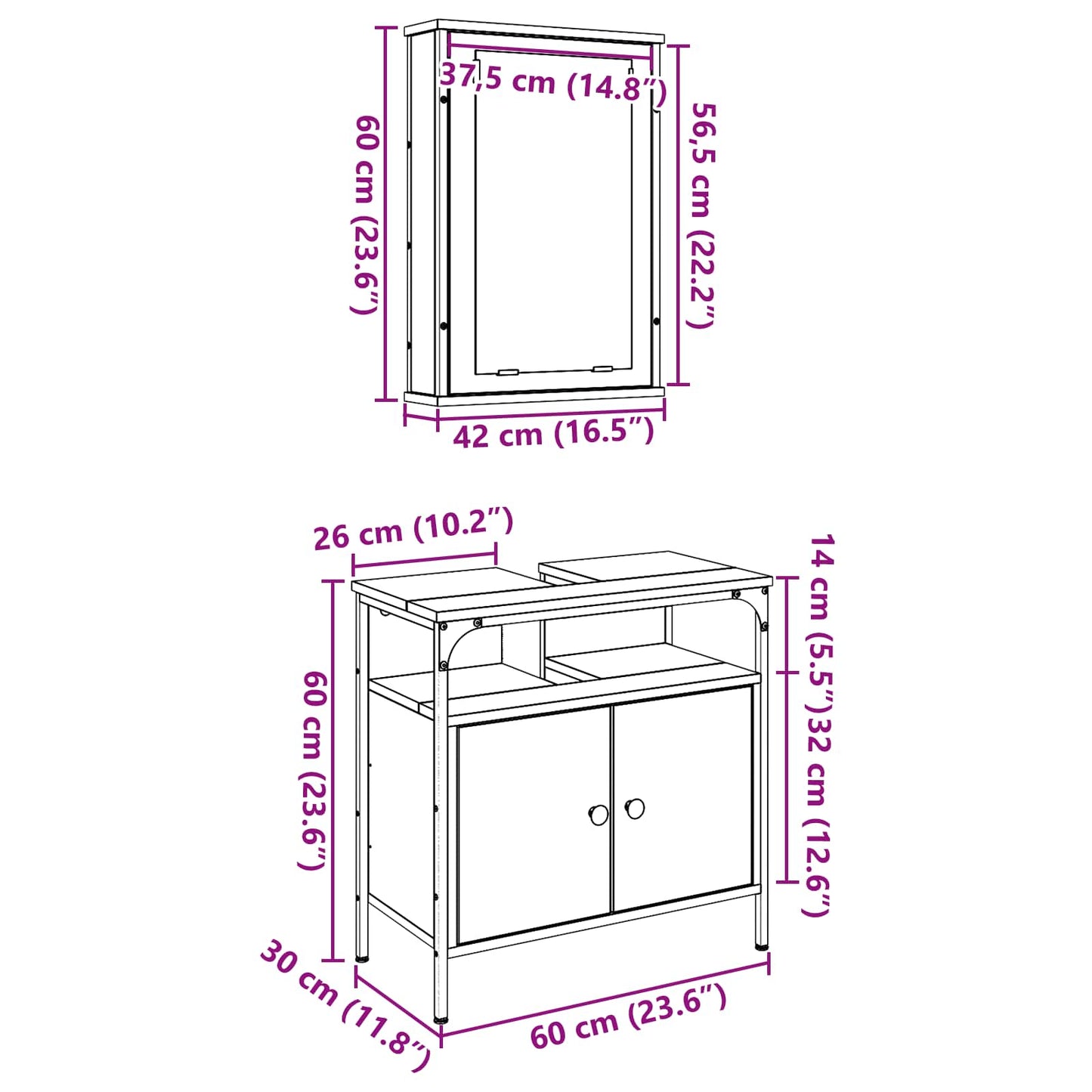 vidaXL Badezimmermöbel-Set mit Regal mit Tür 2 pcs Braun Holzwerkstoff