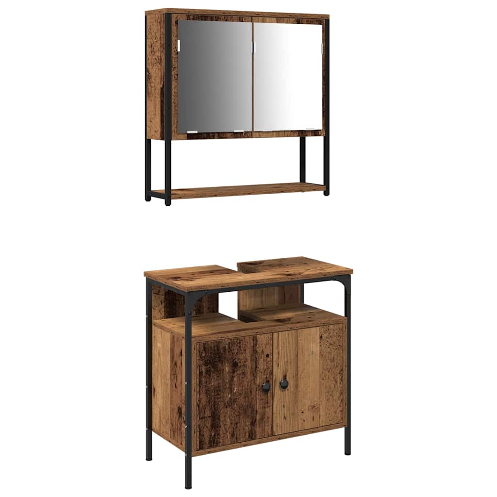 Badezimmermöbel-Set mit Regal mit Tür 2 pcs Braun Holzwerkstoff