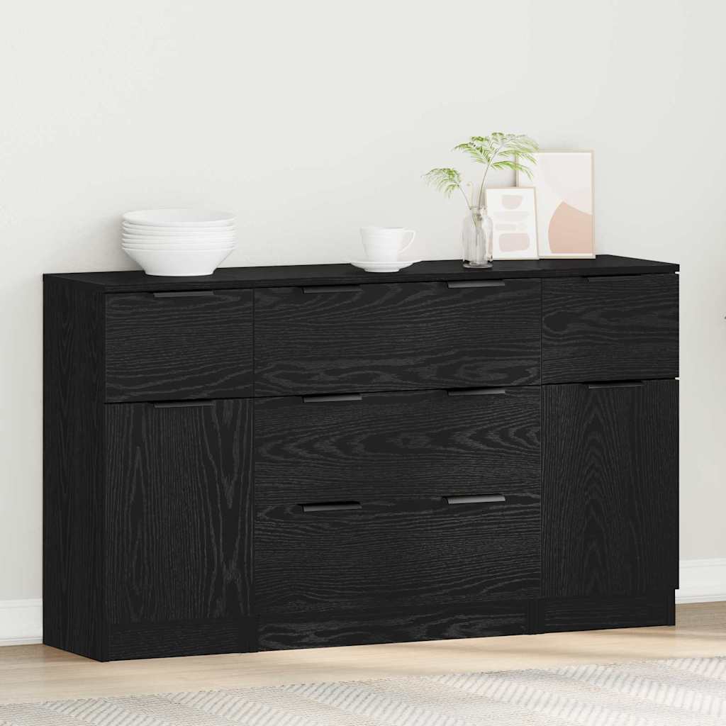 vidaXL Sideboard 3 pcs Schwarz Eichen-Optik Holzwerkstoff