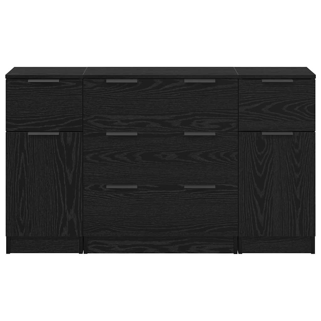 vidaXL Sideboard 3 pcs Schwarz Eichen-Optik Holzwerkstoff