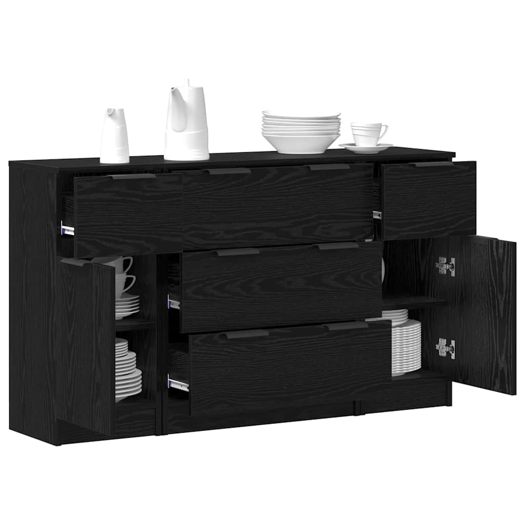 vidaXL Sideboard 3 pcs Schwarz Eichen-Optik Holzwerkstoff