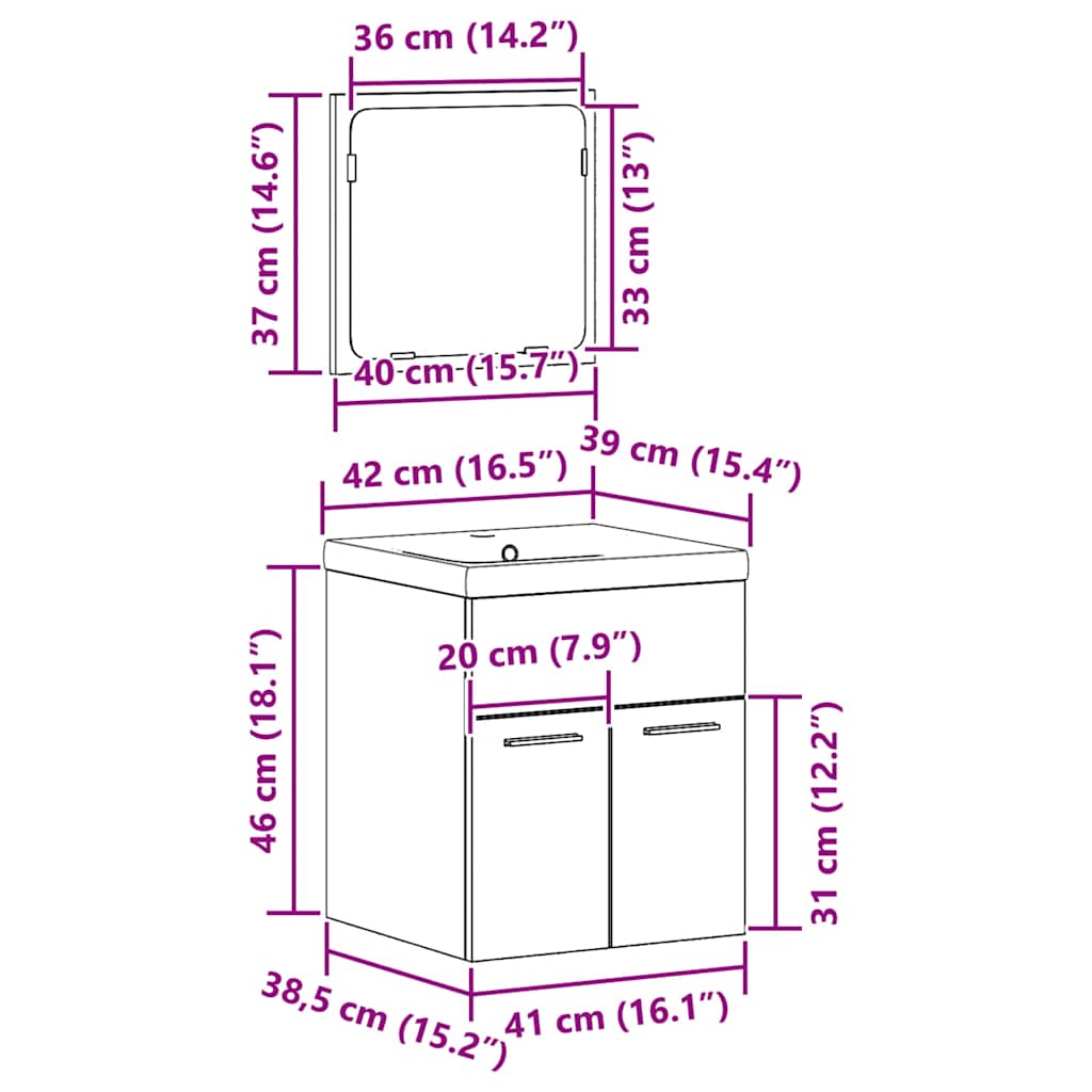 vidaXL Badezimmermöbel-Set Wandmontiert 3 pcs Altholz Holzwerkstoff