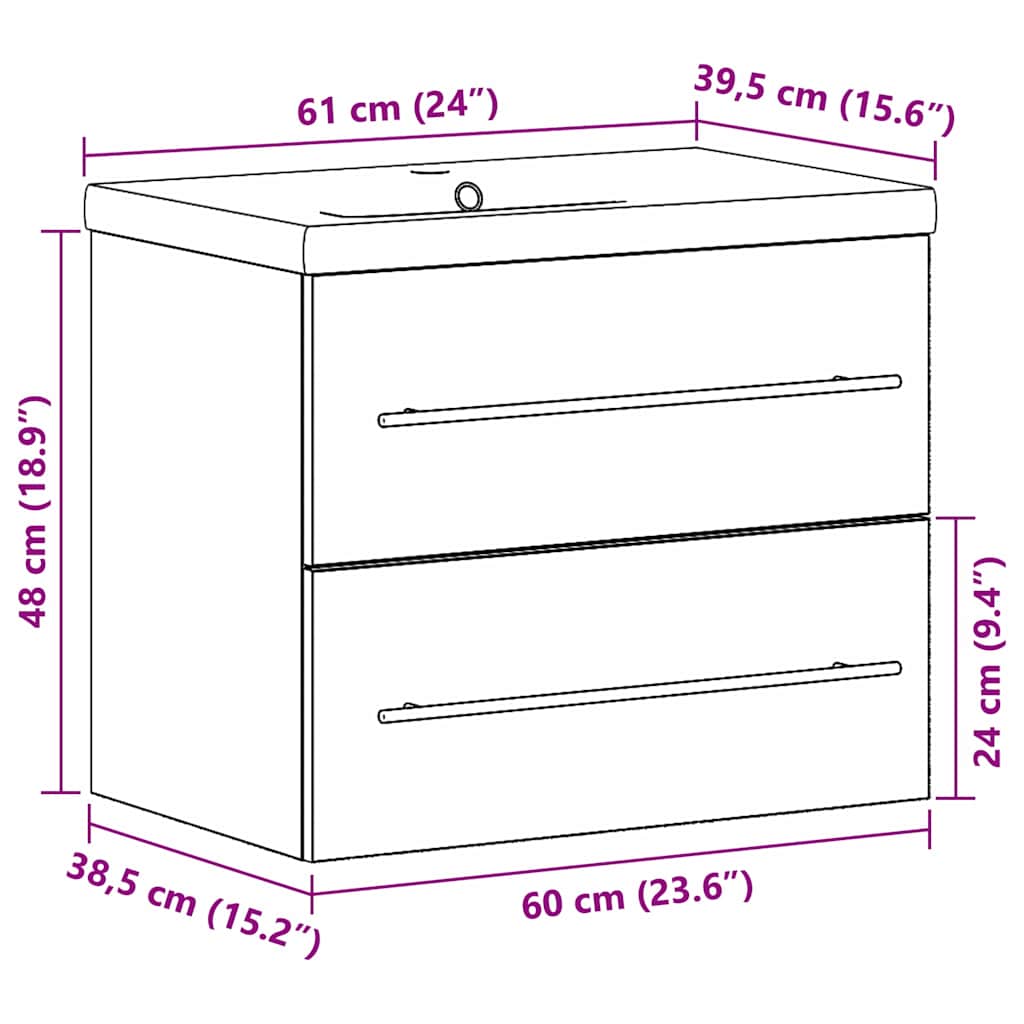 vidaXL Waschbeckenschrank 2 pcs Altholz Engineered Holz und Keramik