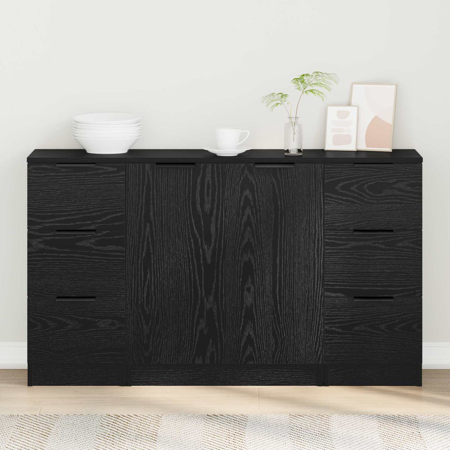 vidaXL Sideboard 3 pcs Schwarz Eichen-Optik Holzwerkstoff