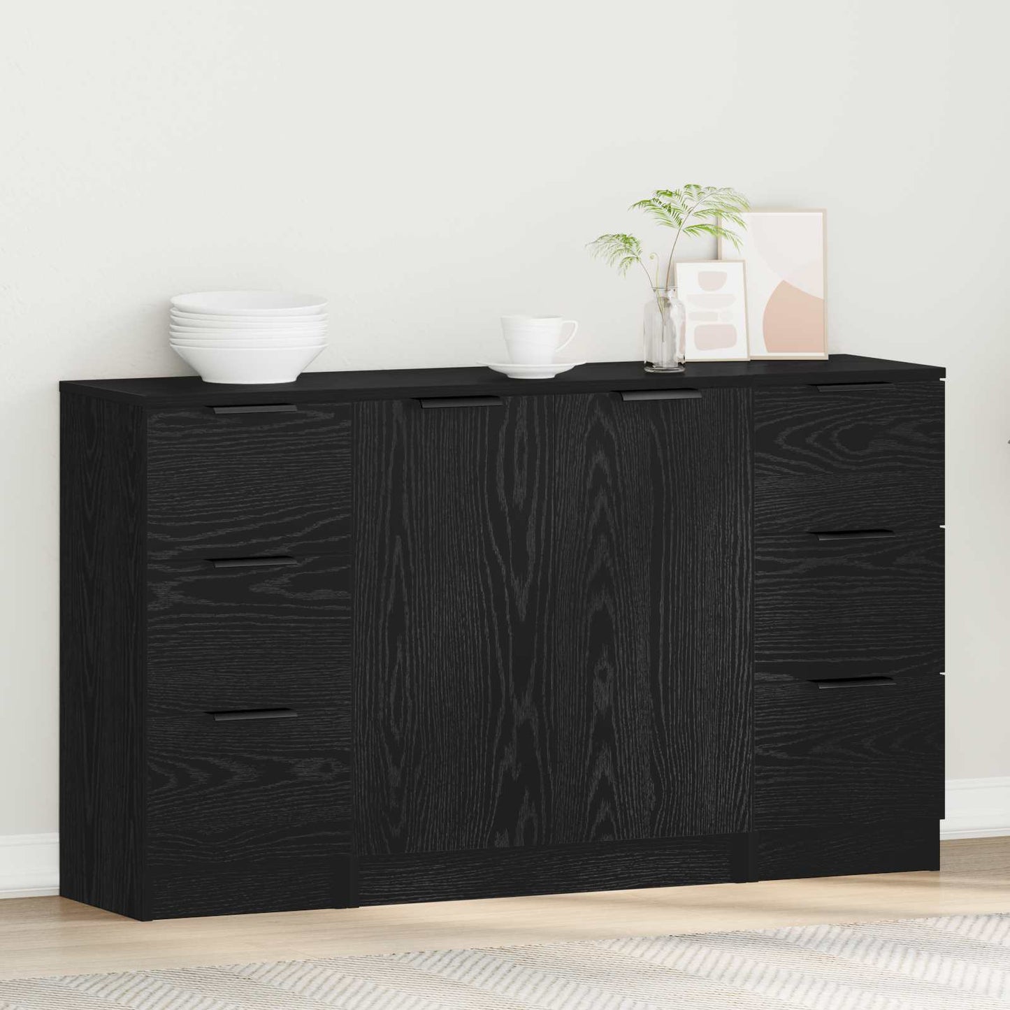 vidaXL Sideboard 3 pcs Schwarz Eichen-Optik Holzwerkstoff