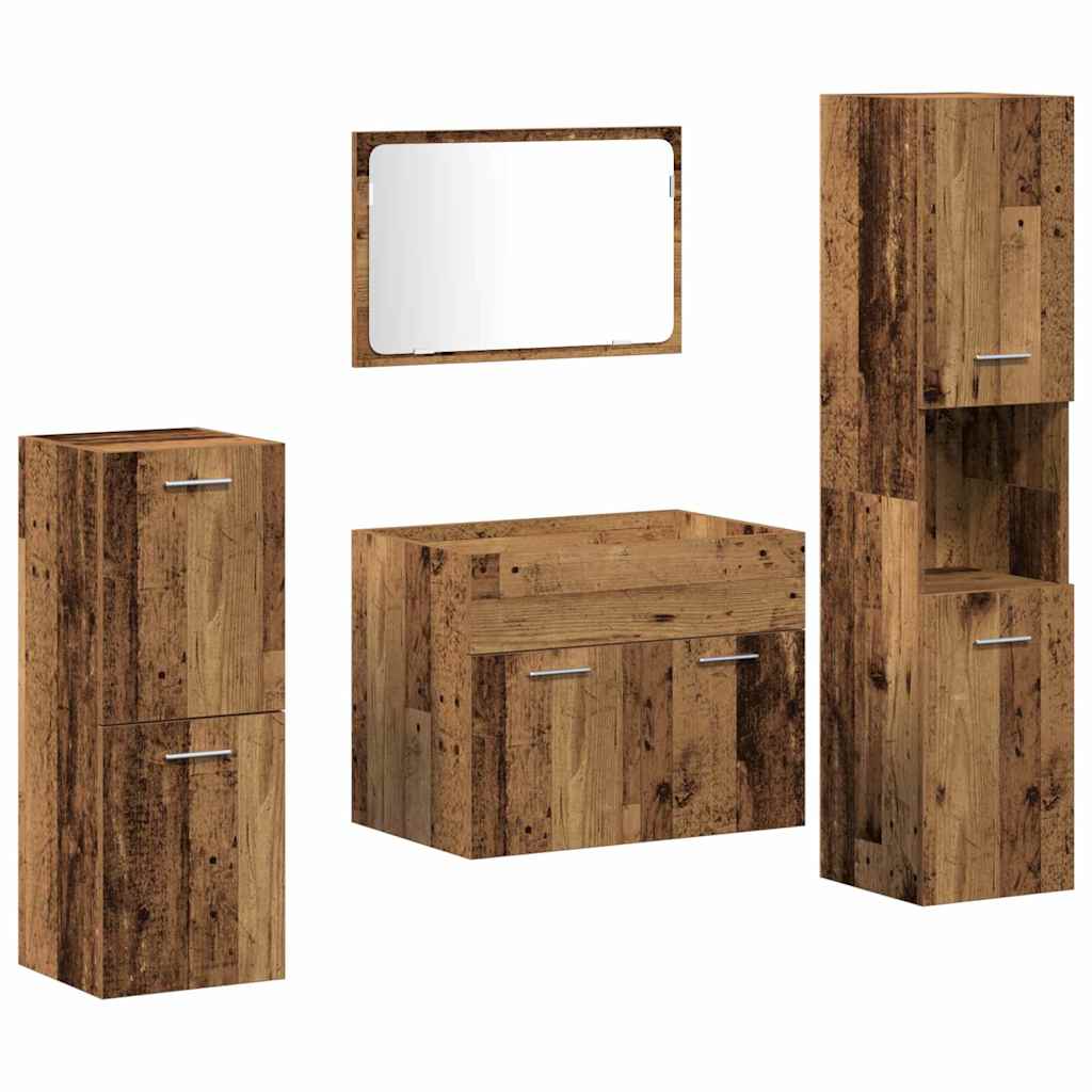 vidaXL Badezimmermöbel-Set Wandmontiert 4 pcs Altholz Holzwerkstoff