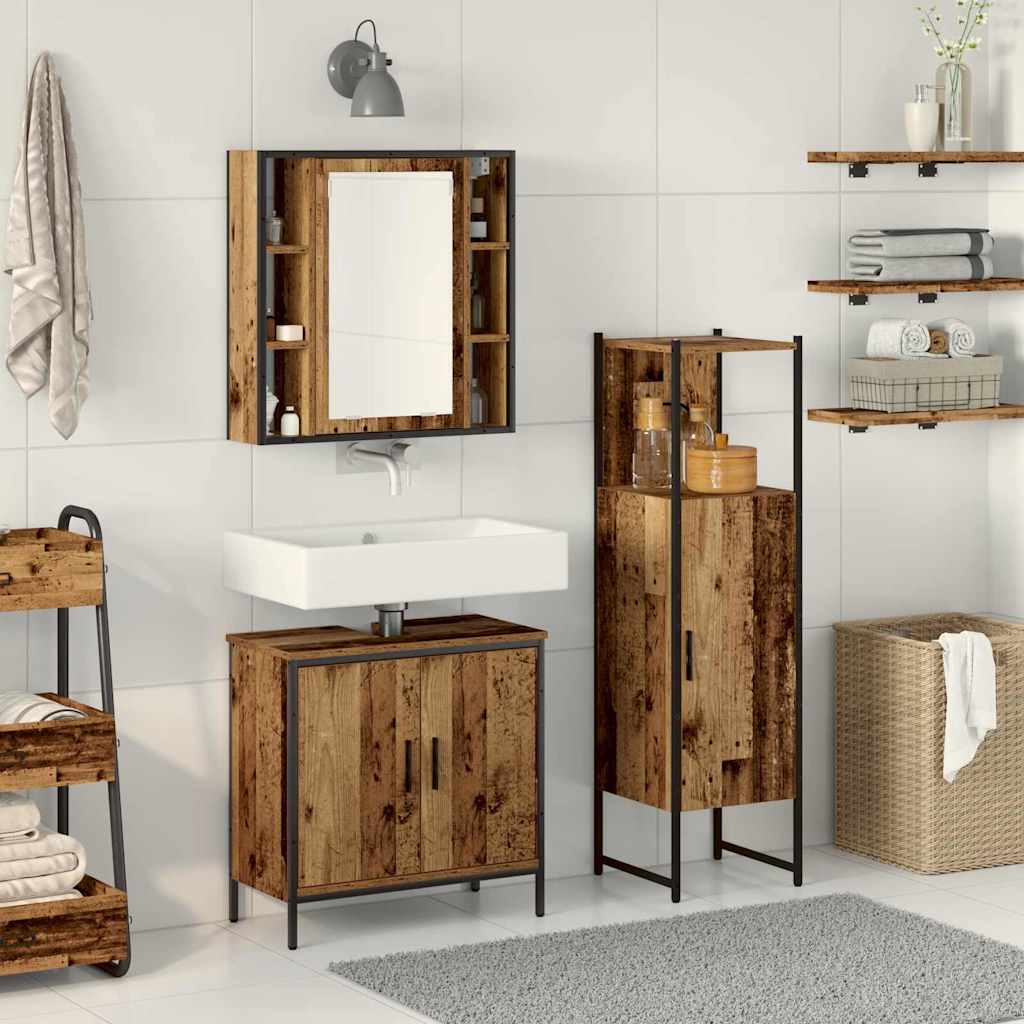 vidaXL Ensemble de meubles de salle de bain avec étagère avec porte 3 pcs Marron Bois d'ingénierie