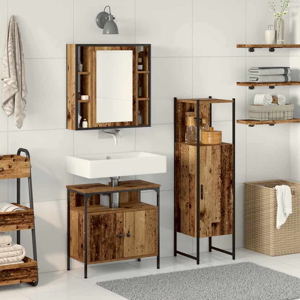 vidaXL Badezimmermöbel-Set mit Regal mit Tür 3 pcs Braun Holzwerkstoff
