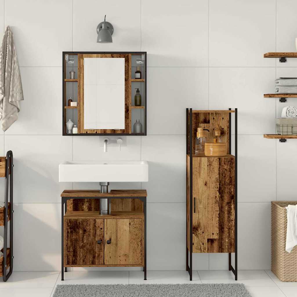 vidaXL Badezimmermöbel-Set mit Regal mit Tür 3 pcs Braun Holzwerkstoff