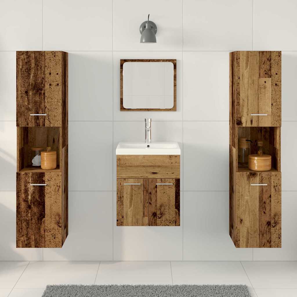 vidaXL Badezimmermöbel-Set mit Regal 4 pcs Altholz Holzwerkstoff
