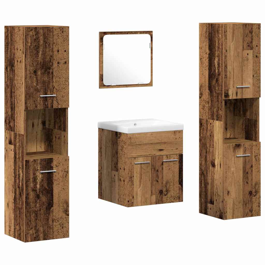 vidaXL Badezimmermöbel-Set mit Regal 4 pcs Altholz Holzwerkstoff