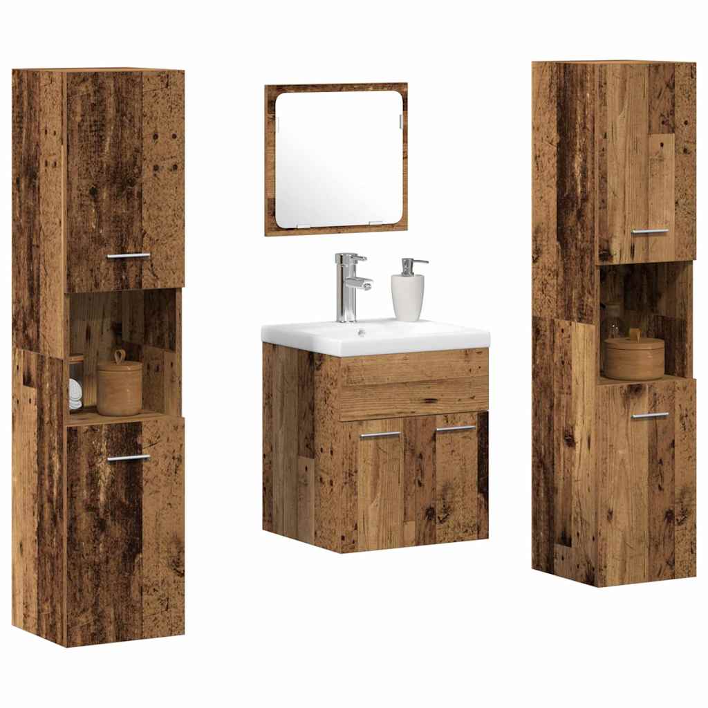 vidaXL Badezimmermöbel-Set mit Regal 4 pcs Altholz Holzwerkstoff