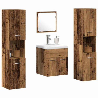 vidaXL Badezimmermöbel-Set mit Regal 4 pcs Altholz Holzwerkstoff