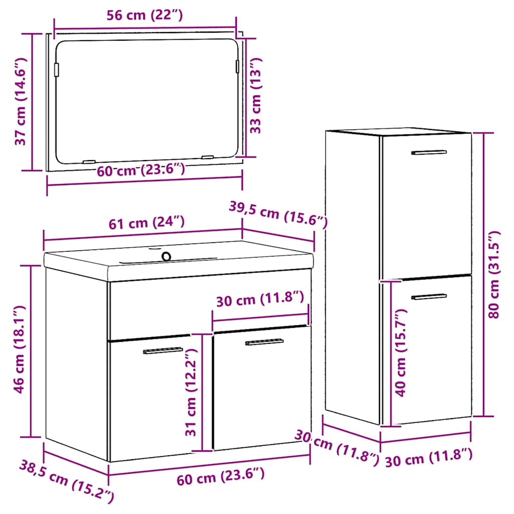vidaXL Badezimmermöbel-Set Wandmontiert 4 pcs Braun Holzwerkstoff