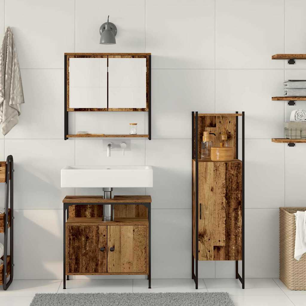 vidaXL Ensemble de meubles de salle de bain avec étagère avec porte 3 pcs Marron Bois d'ingénierie