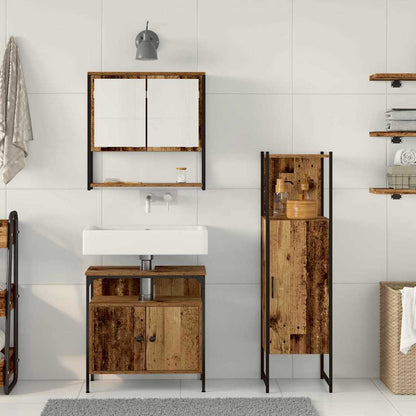 vidaXL Ensemble de meubles de salle de bain avec étagère avec porte 3 pcs Marron Bois d'ingénierie