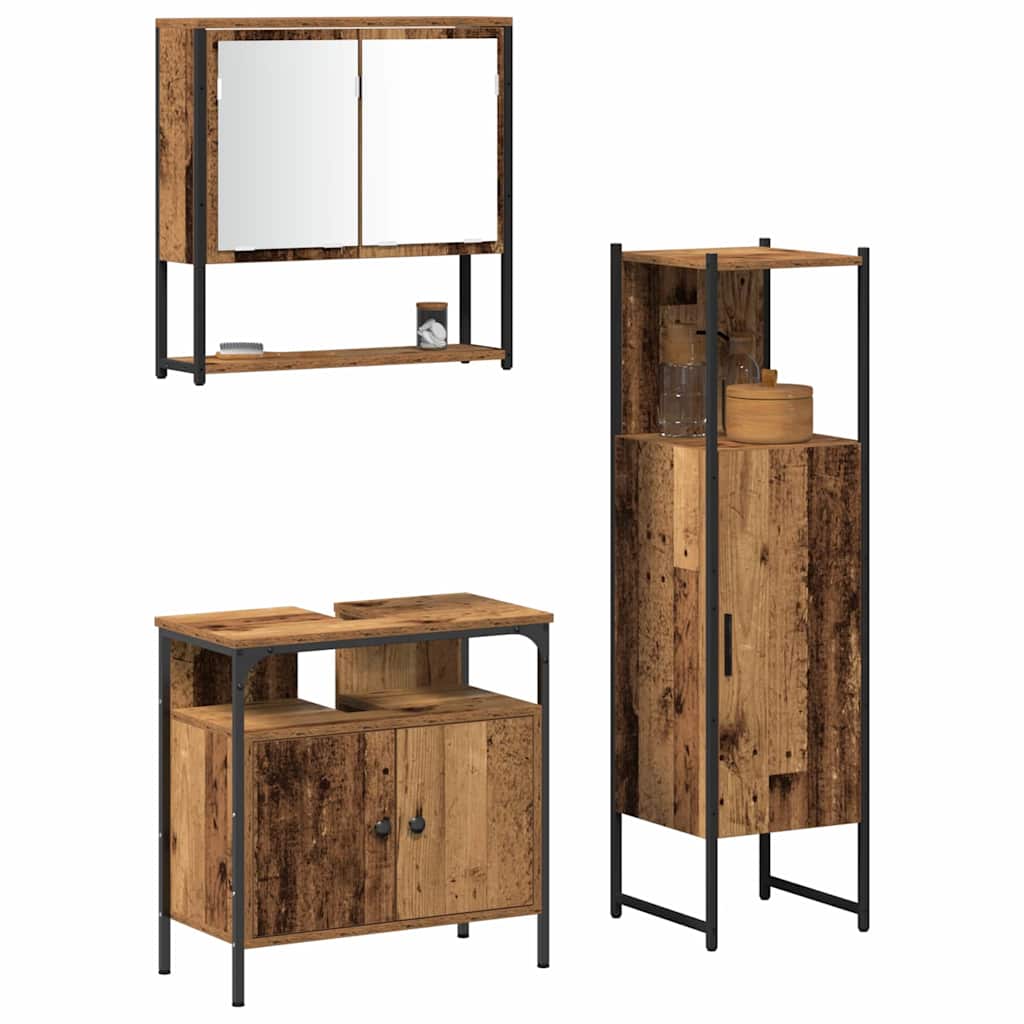 vidaXL Ensemble de meubles de salle de bain avec étagère avec porte 3 pcs Marron Bois d'ingénierie