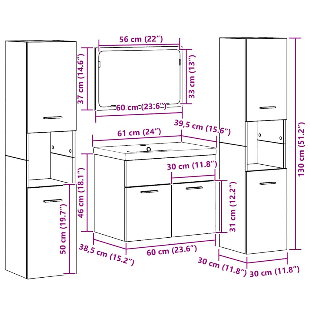 vidaXL Aufbewahrungsset Wandmontiert 4 pcs Holzwerkstoff