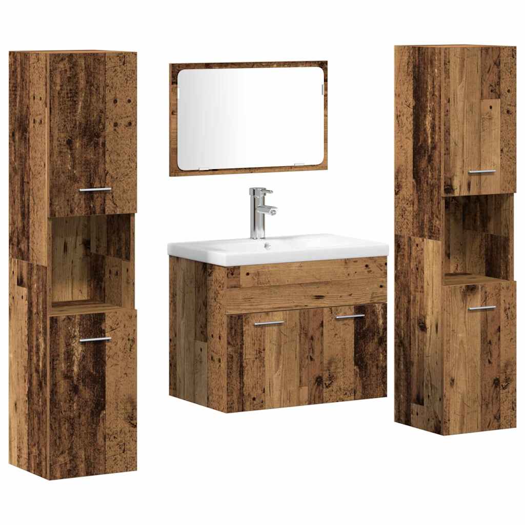 vidaXL Badezimmermöbel-Set Wandmontiert 4 pcs Altholz Holzwerkstoff
