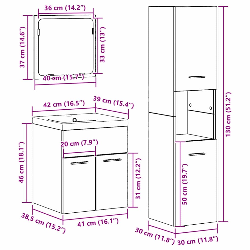 vidaXL Badezimmermöbel-Set mit Schubladen 4 pcs Altholz Holzwerkstoff