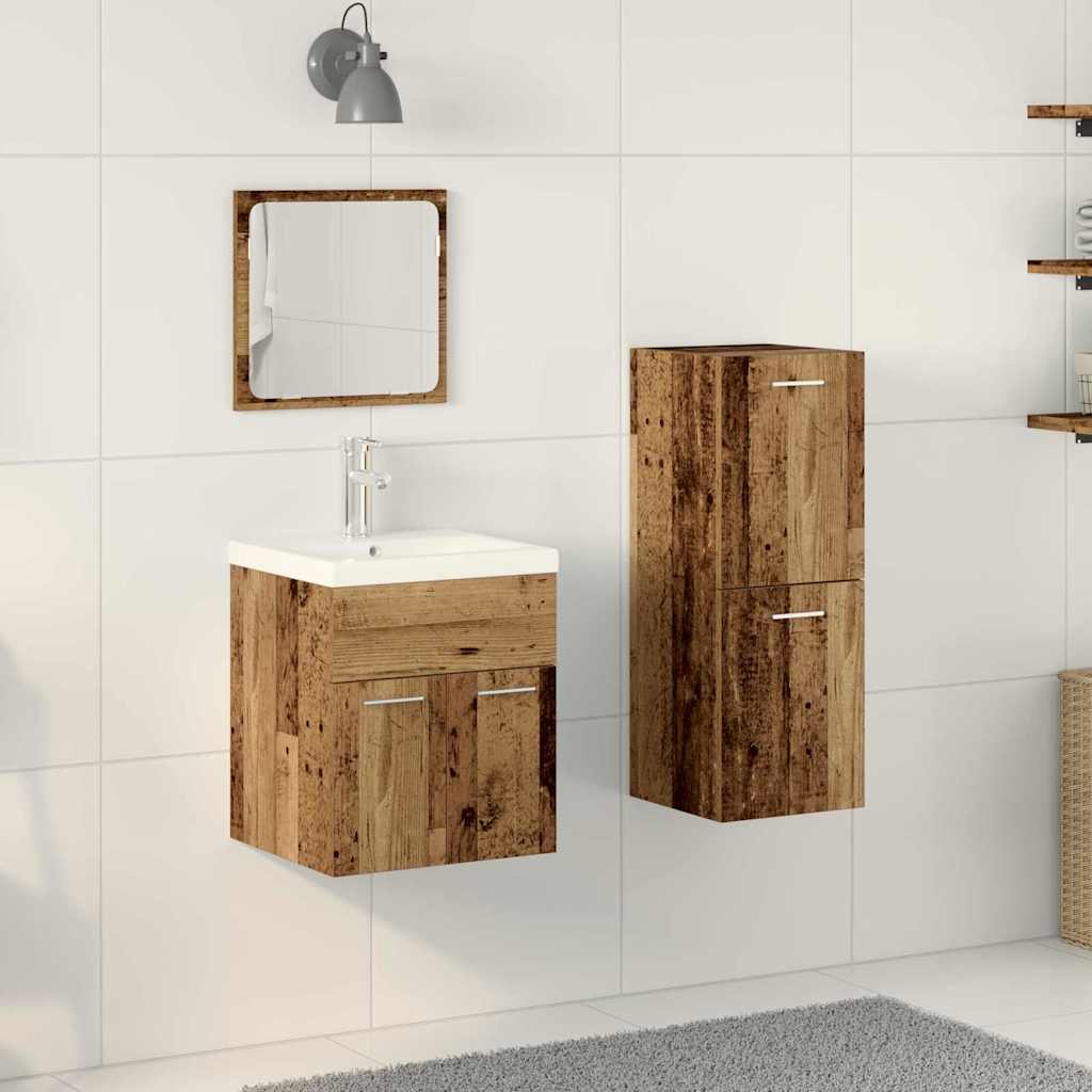 Badezimmermöbel-Set Wandmontiert 4 pcs Altholz Holzwerkstoff