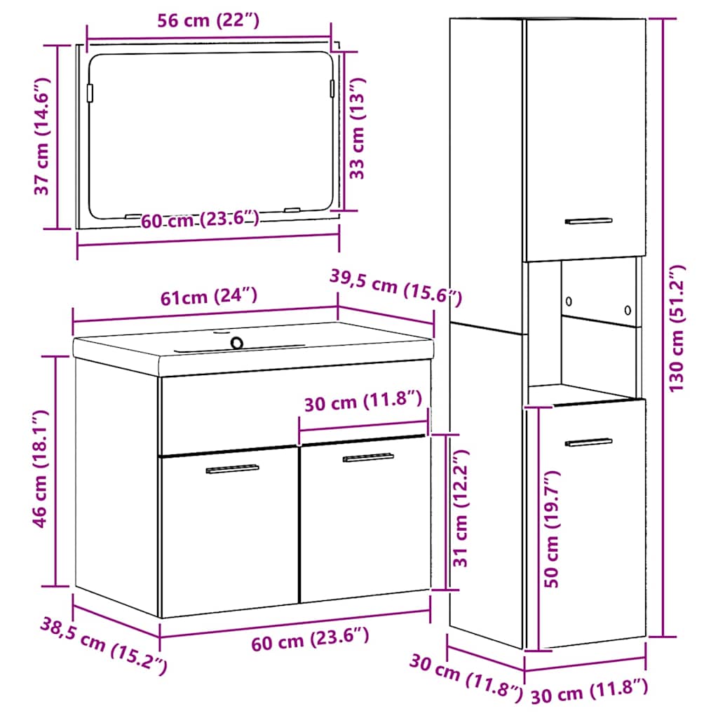 vidaXL Badezimmermöbel-Set mit Regal mit Tür 4 pcs Braun Holzwerkstoff