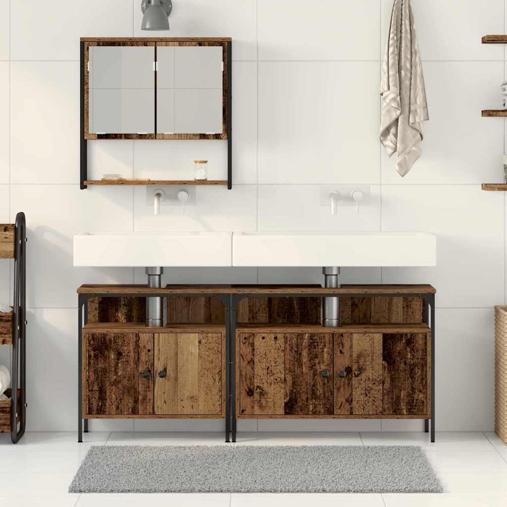 vidaXL Ensemble de meubles de salle de bain avec étagère avec porte 3 pcs Marron Bois d'ingénierie