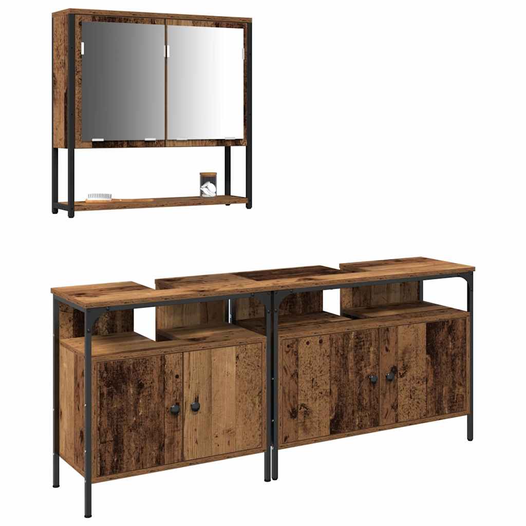 vidaXL Ensemble de meubles de salle de bain avec étagère avec porte 3 pcs Marron Bois d'ingénierie