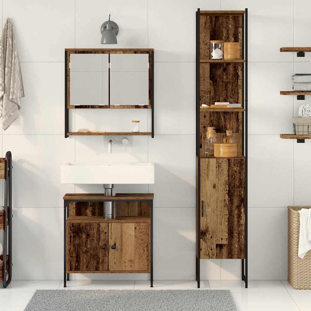vidaXL Badezimmermöbel-Set mit Regal 3 pcs Altholz Holzwerkstoff