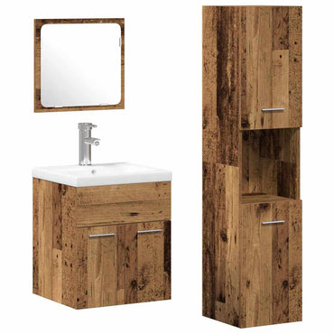 vidaXL Badezimmermöbel-Set mit Regal 4 pcs Altholz Holzwerkstoff