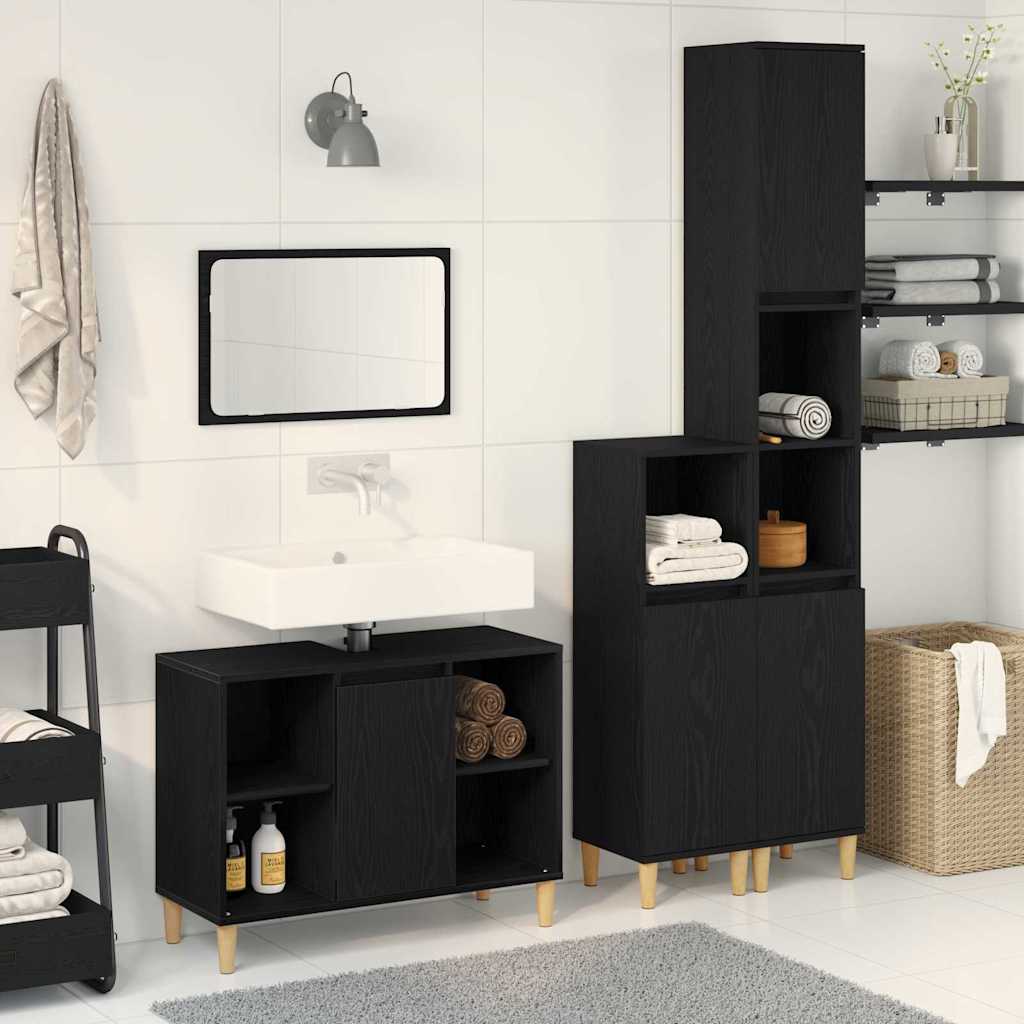 vidaXL Badezimmermöbel-Set mit Speicher 3 pcs Schwarz Holzwerkstoff