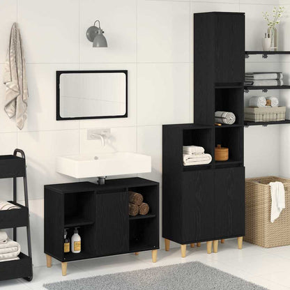 vidaXL Badezimmermöbel-Set mit Speicher 3 pcs Schwarz Holzwerkstoff