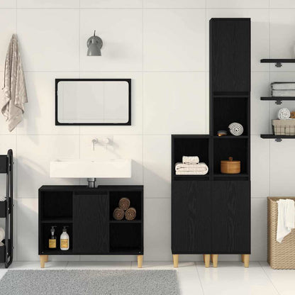 vidaXL Badezimmermöbel-Set mit Speicher 3 pcs Schwarz Holzwerkstoff