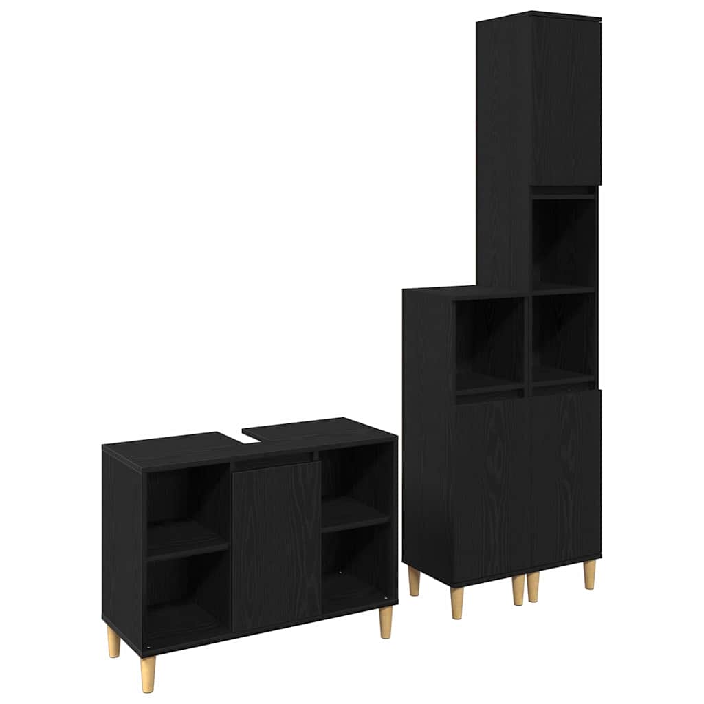 vidaXL Badezimmermöbel-Set mit Speicher 3 pcs Schwarz Holzwerkstoff