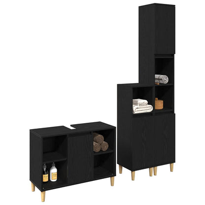 vidaXL Badezimmermöbel-Set mit Speicher 3 pcs Schwarz Holzwerkstoff