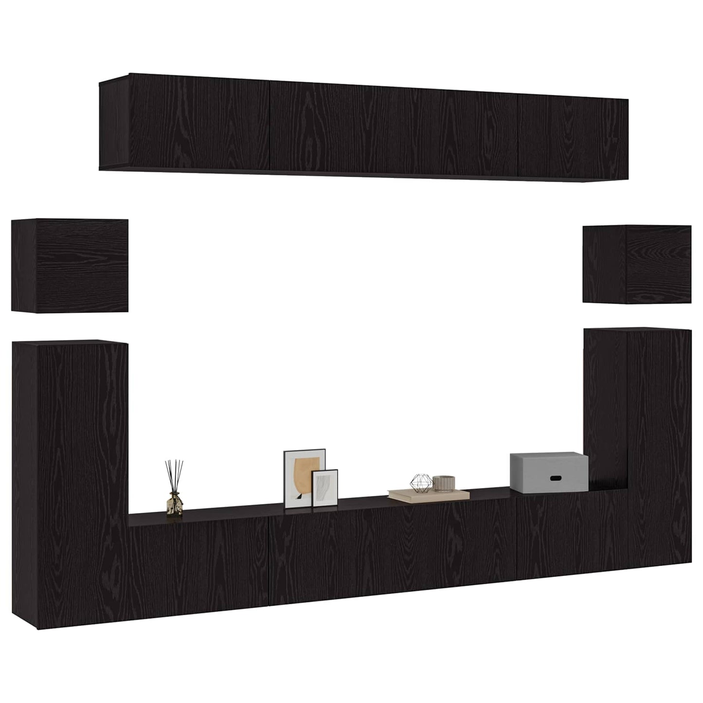 vidaXL TV-Schrankset 8 pcs Schwarz Eichen-Optik Holzwerkstoff